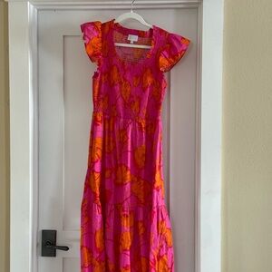 Sugarlips Pink and Orange Smocked Floral Dress
